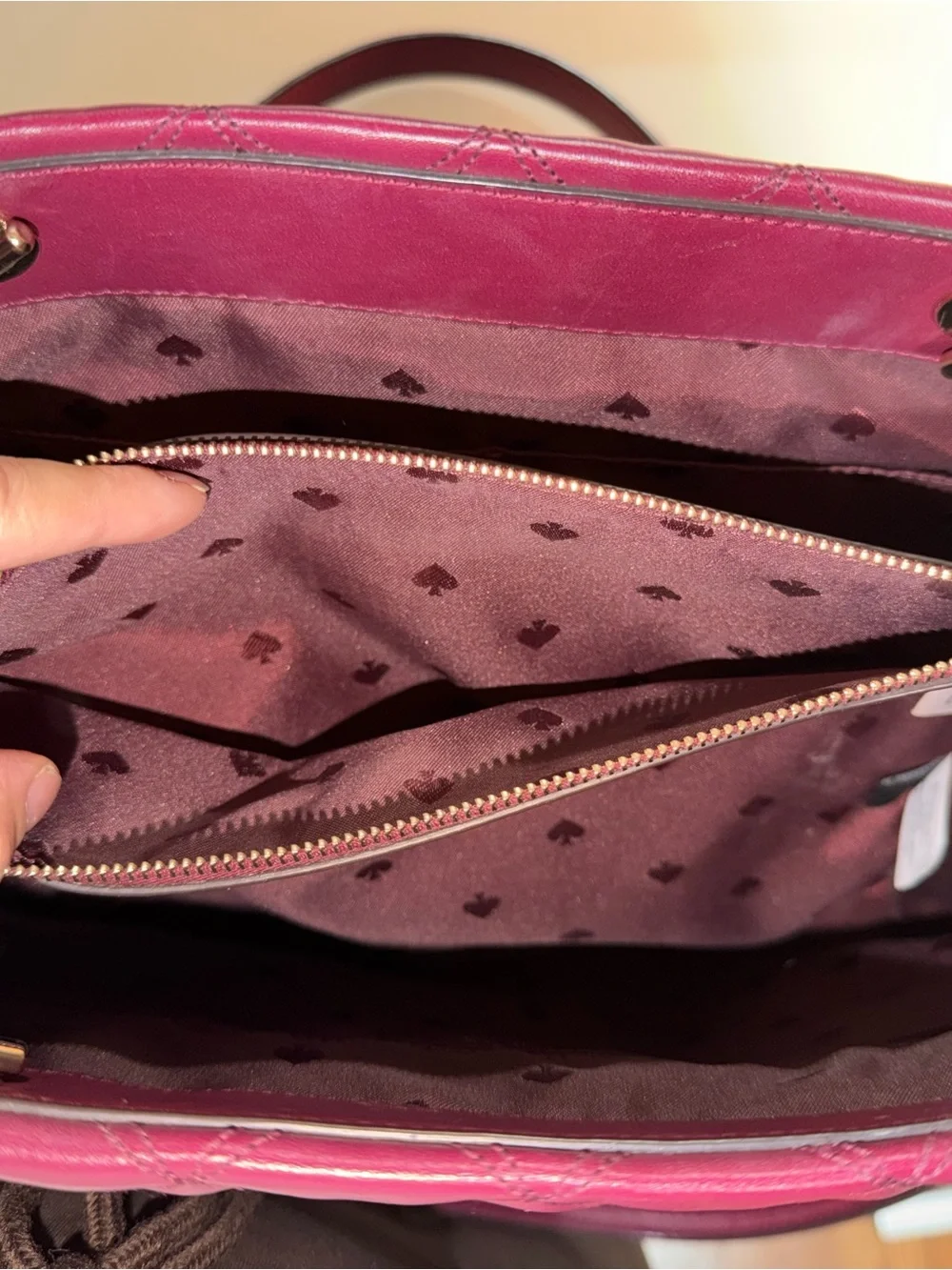 kate spade Quilted Leather Tote in Deep Wine with Gold Hardware